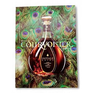 2001 Courvoisier Cognac Print Ad Peacock Feathers Vibrant Green Elegant Initiale